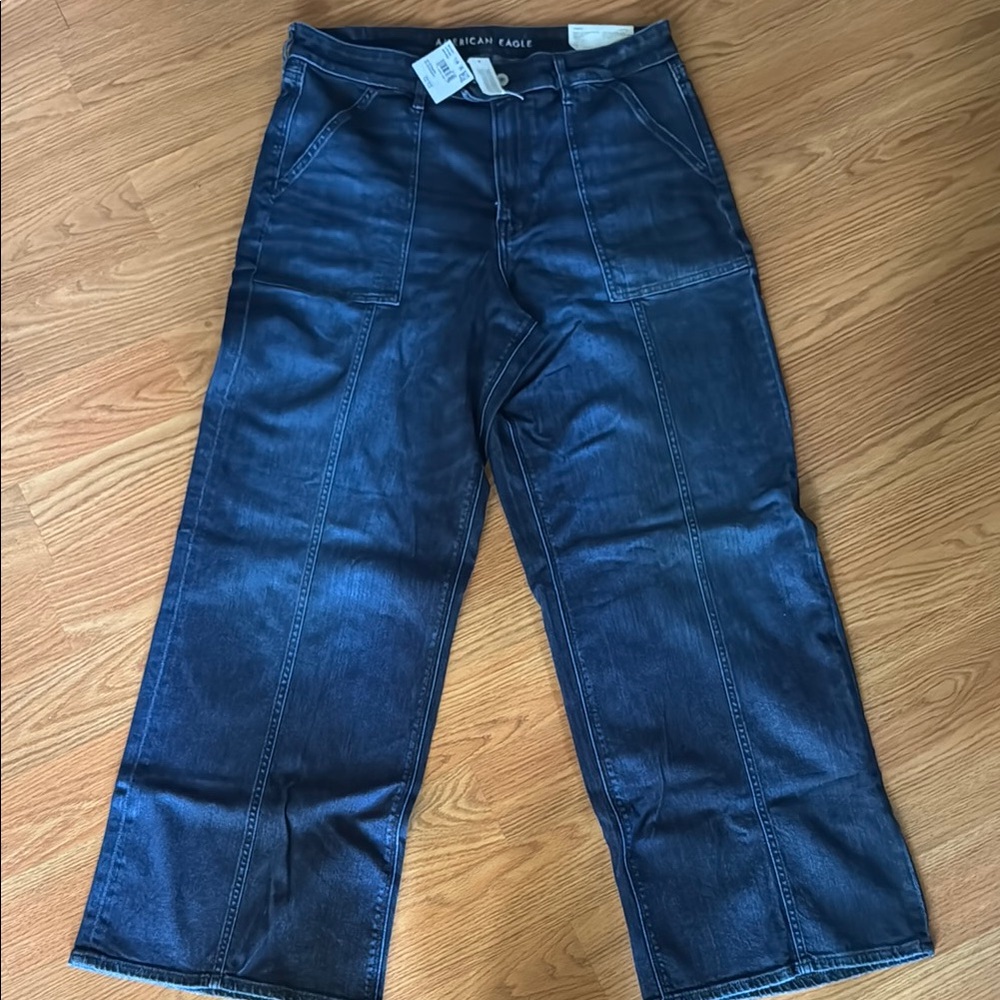 American Eagle Outfitters Dark Blue Flare Jeans dreamy drape wide leg